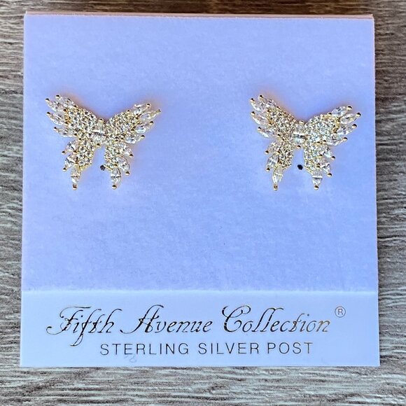 FAC Pave CZ Sparkling Butterly Gold Tone Earrings NWT - Picture 2 of 7